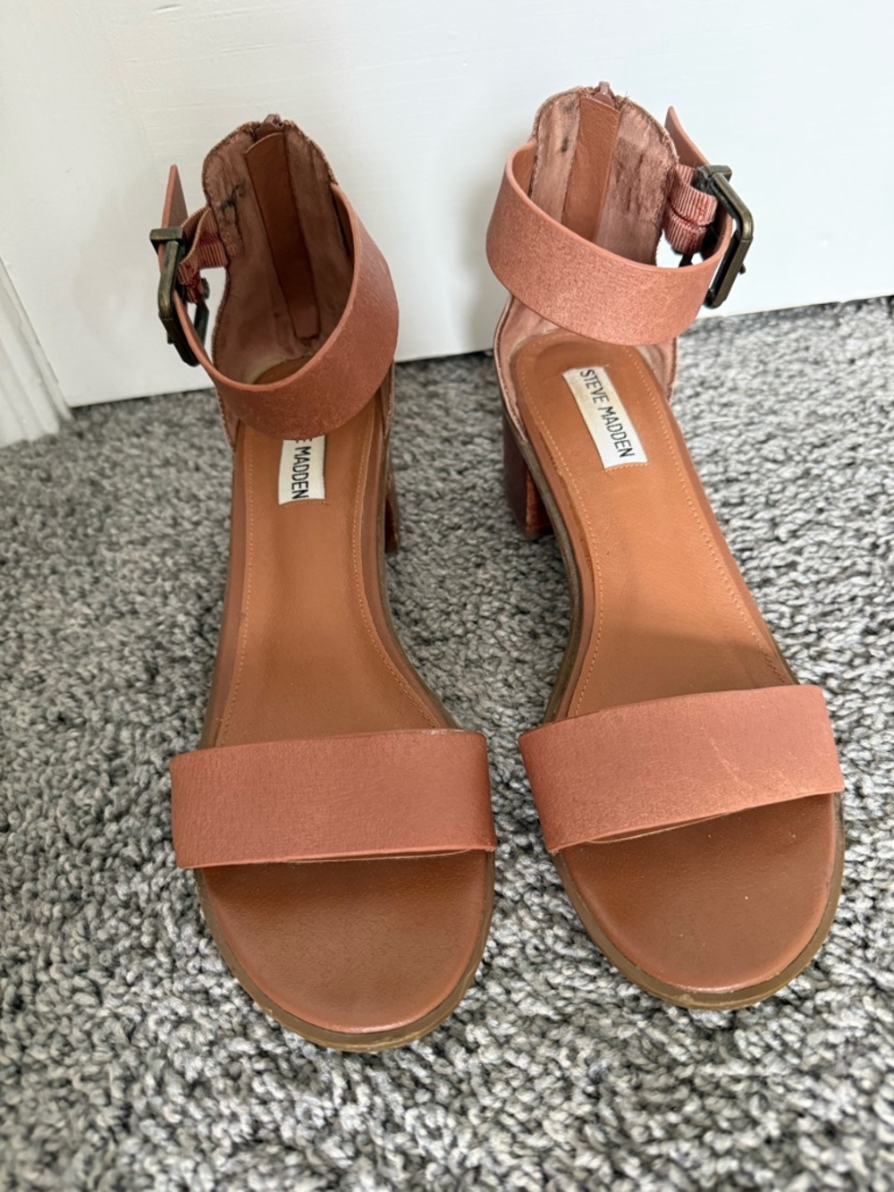 Steve Madden Dusty Coral Block Heel Sandals with Ankle Buckle